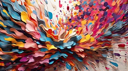 Vibrant Multi-Colored Particles Explosion Illumination Abstract Background: Oil Paint Splash