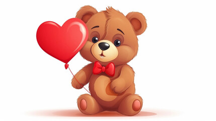 Valentines day background, abstract panorama background of a sweet teddy bear with red heart. Design for valentine card, invitation card. Copy space available. Beautiful design for valentine.