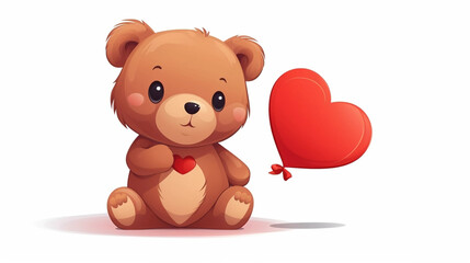 Fototapeta premium Valentines day background, abstract panorama background of a sweet teddy bear with red heart. Design for valentine card, invitation card. Copy space available. Beautiful design for valentine.