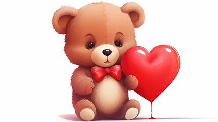 Obraz premium Valentines day background, abstract panorama background of a sweet teddy bear with red heart. Design for valentine card, invitation card. Copy space available. Beautiful design for valentine.