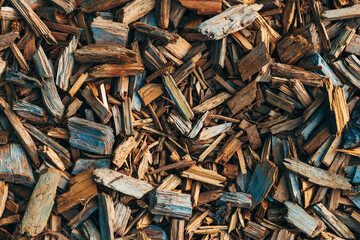 Top view of wood chips on the ground
