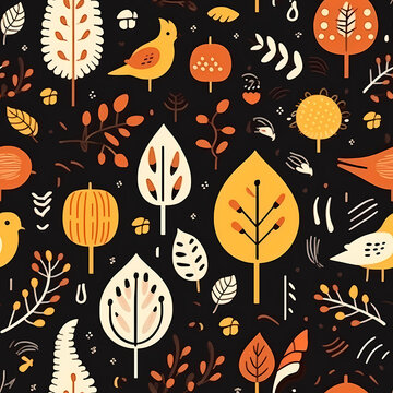 autumn hand drawn seamless pattern