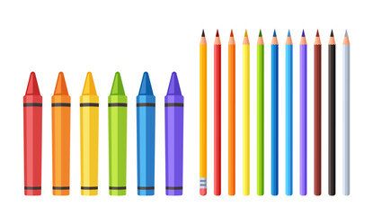 Color Pencils And Crayons Isolated on White Background. Vibrant And Diverse Artist Tools, Unleash Creative Possibilities