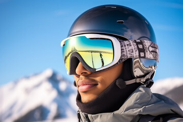 Generative AI Young people sports fans snowboarding climbing up down mountain resort christmas time