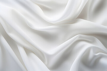 white luxurious background, the fabric lies in soft waves. chiffon, translucent material. top view. pleats made of light fabric. wedding backdrop.