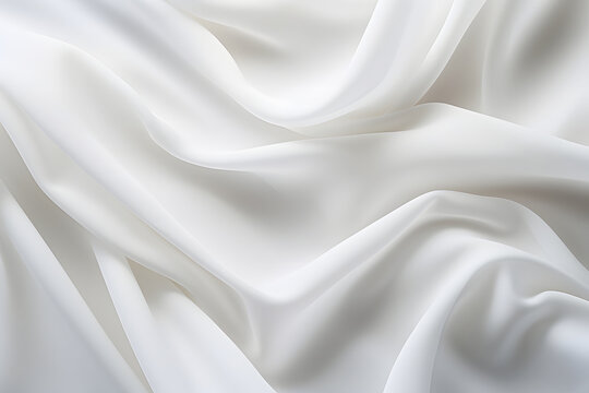 white luxurious background, the fabric lies in soft waves. chiffon, translucent material. top view. pleats made of light fabric. wedding backdrop.