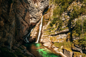 Savica waterfall in Triglav national park in Bohinj, Slovenia.