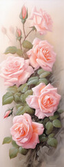 cluster of blush pink roses in soft oil painting style against a light background