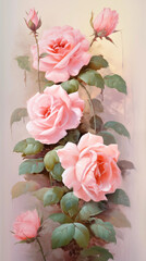 soft pink vintage roses in oil painting style on a light background
