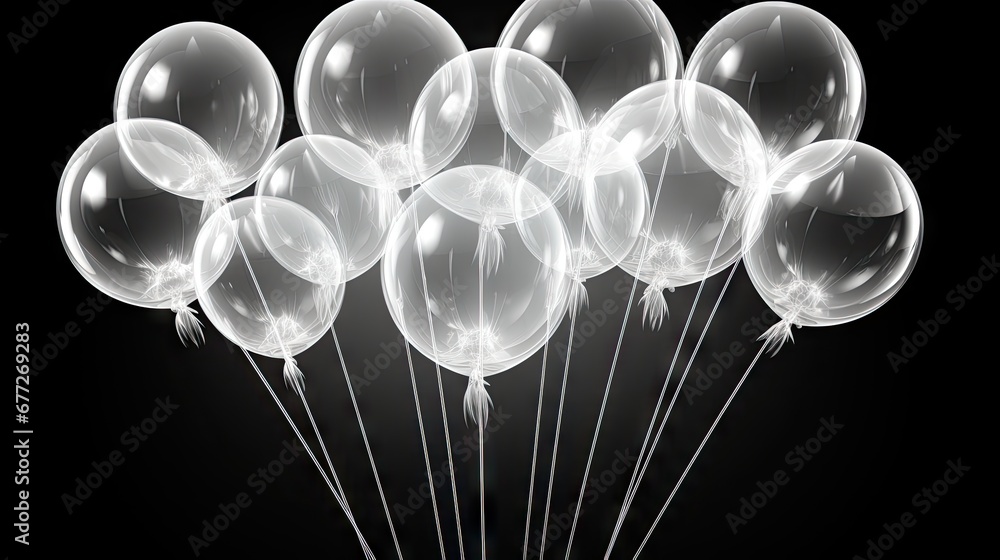 Aufkleber a bunch of clear balloons floating on top of each other in a black and white photo with a light refl