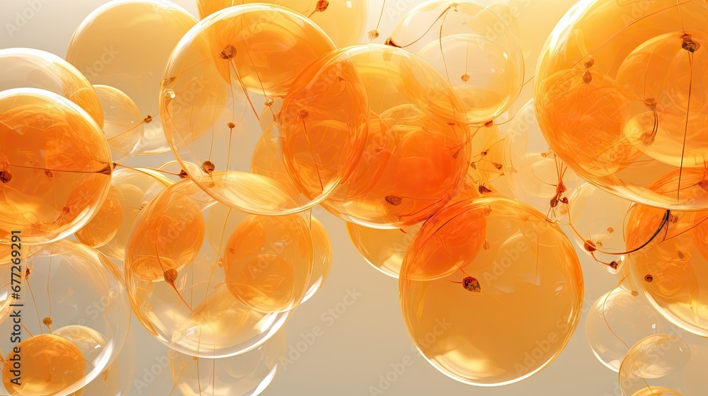 Poster a bunch of balloons floating in the air with a sun shining through the balloons on the side of the b