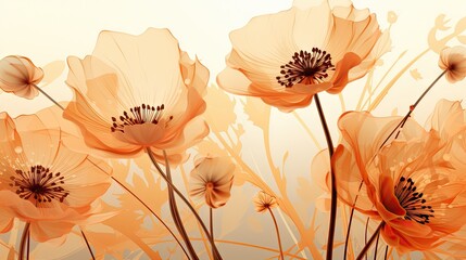  a close up of a bunch of flowers on a white background with orange flowers in the foreground and a white background with orange flowers in the middle of the middle.  generative ai
