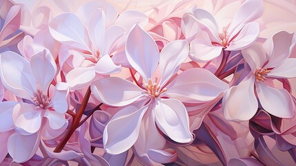  a painting of pink and white flowers on a pink and white background with a pink and white flower in the middle of the image and a pink and white flower in the middle of the middle.  generative ai