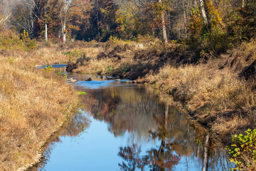 Winding Creek Reflecting Autumn Leaves