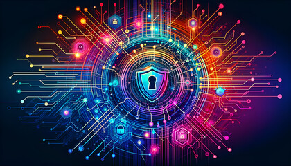 Obraz premium Cyber technology security and network protection background design, depicted as a vector illustration.