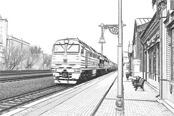 The locomotive about the station platform.