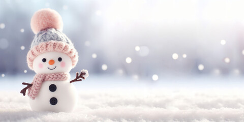 Festive Christmas background with snowman on snow
