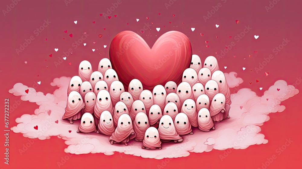 Aufkleber a red heart surrounded by a group of little white doves with a red heart surrounded by smaller white