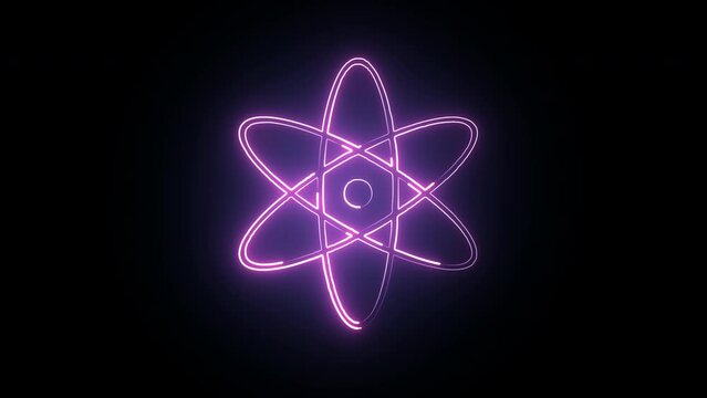 Hyperrealistic animated Neon Nuclear symbol in trendy stylish colors.Futuristic technology - 4k