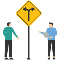 decision-making concept, Businessman decide the best route, Options, and decision way choice concept, alternative signs, learn to make your own decision, flat blue tone vector illustration design

