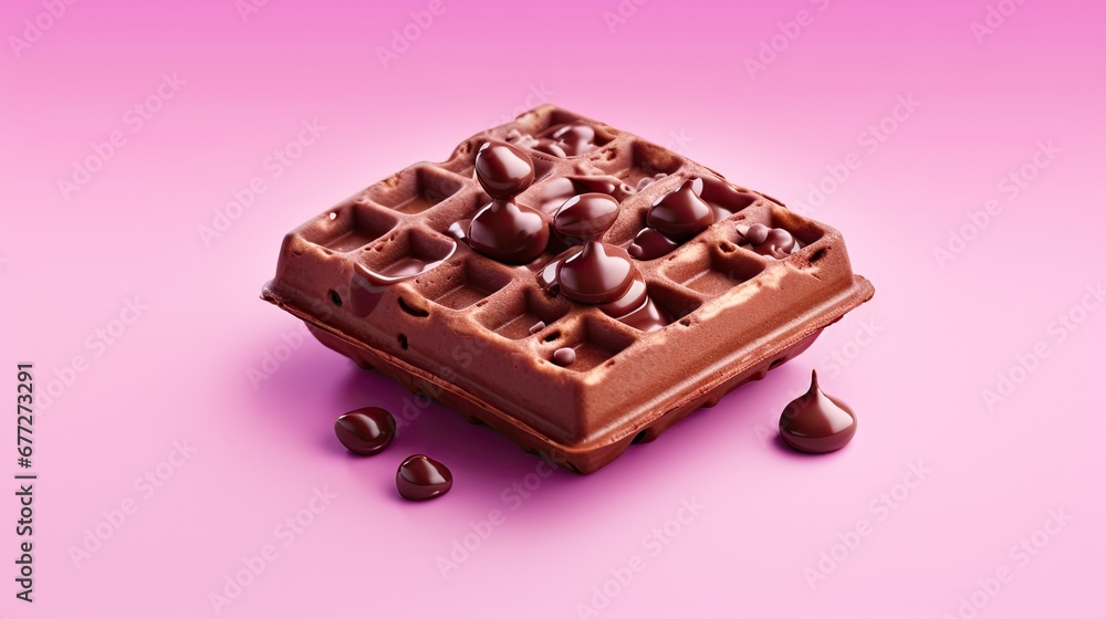 Aufkleber a chocolate waffle sitting on top of a table next to a puddle of chocolate on top of a pink surface 