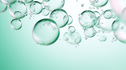 transparent green  water bubbles against a white background graphic element or symbol for refreshment and rejuvenation in the wellness and cosmetics industry advertising