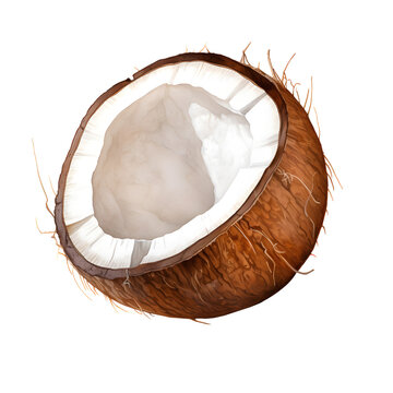 Illustration of a sliced coconut on a transparent background, depicting freshness and health.