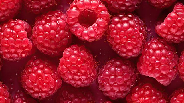  a close up of a bunch of raspberries with drops of water on the top of the raspberries and the bottom of the raspberries on the bottom of the image.  generative ai