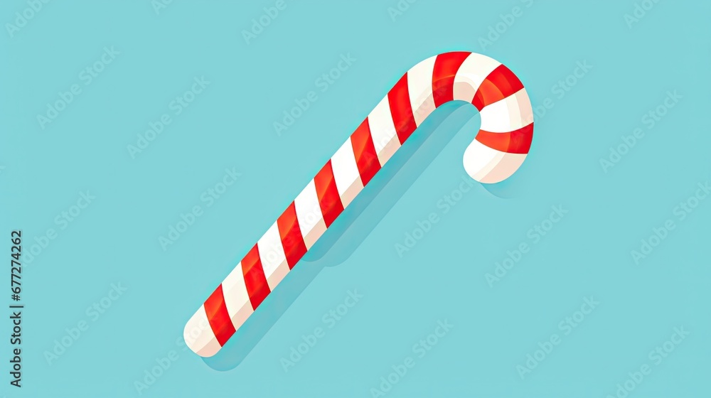 Poster  a candy cane on a blue background with a shadow of a candy cane on the bottom of the image and a shadow of a candy cane on the bottom of the image.  generative ai