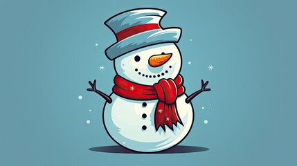  a snowman wearing a red and white hat and a red scarf and a red and white scarf around his neck and a red and white striped scarf around his neck.  generative ai