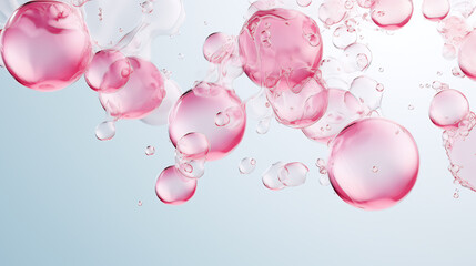 transparent pink water bubbles against a white background graphic element or symbol for refreshment and rejuvenation in the wellness and cosmetics industry advertising - obrazy, fototapety, plakaty