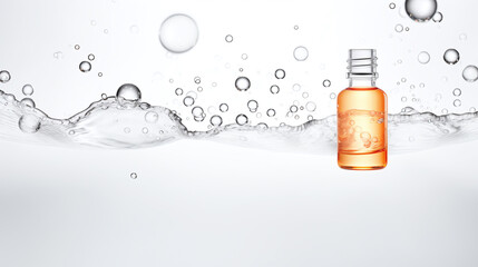 bubbles around a bottle against a white background graphic element or symbol for refreshment and rejuvenation in the wellness and cosmetics industry advertising - obrazy, fototapety, plakaty