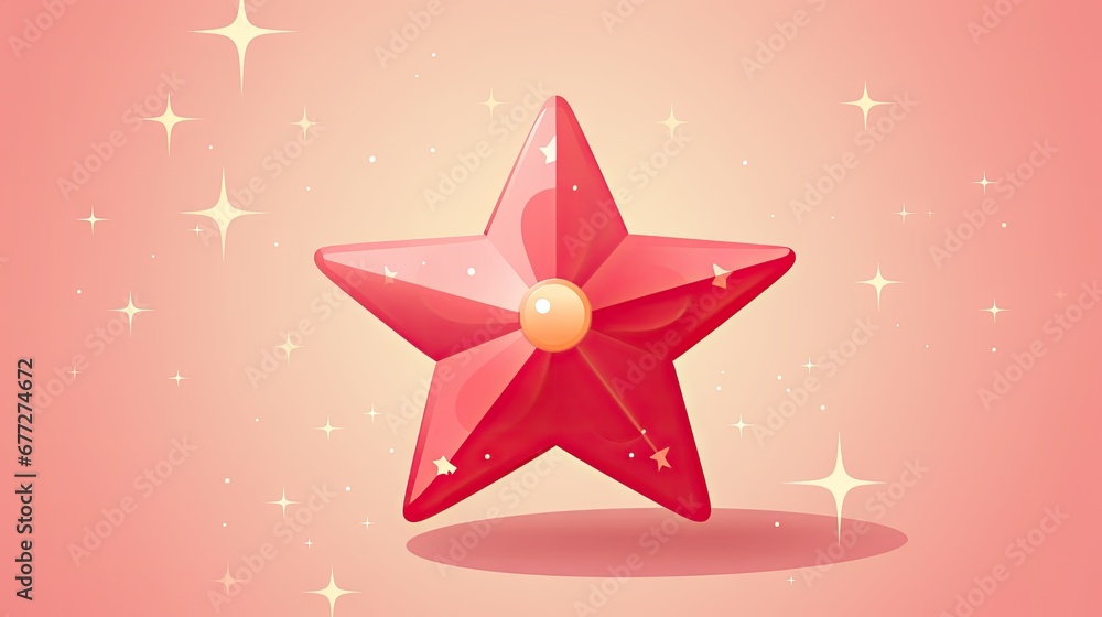 Poster a red star with a pearl in the middle of it on a pink background with white stars and a pink backgro