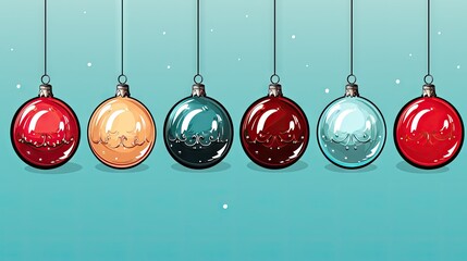  a row of christmas ornaments hanging from a line on a blue background with snowflakes on the bottom of each ornament and the bottom half of the ornament.  generative ai