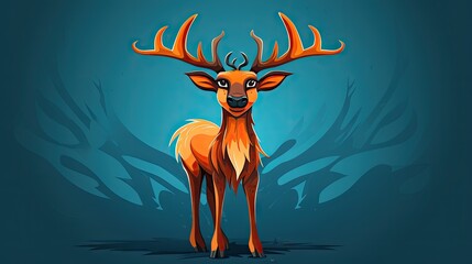  a digital painting of a deer with antlers on it's head and antlers on it's back, standing in front of a dark blue background.  generative ai
