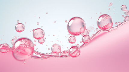 transparent pink water bubbles against a white background graphic element or symbol for refreshment and rejuvenation in the wellness and cosmetics industry advertising - obrazy, fototapety, plakaty