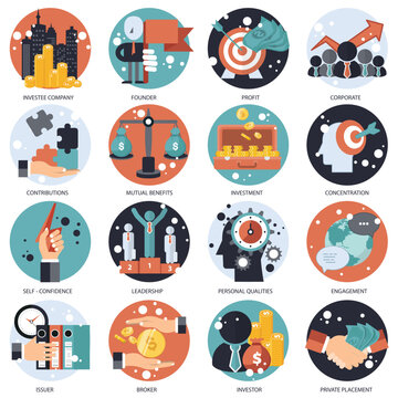 Business and management icon set. Flat vector illustration