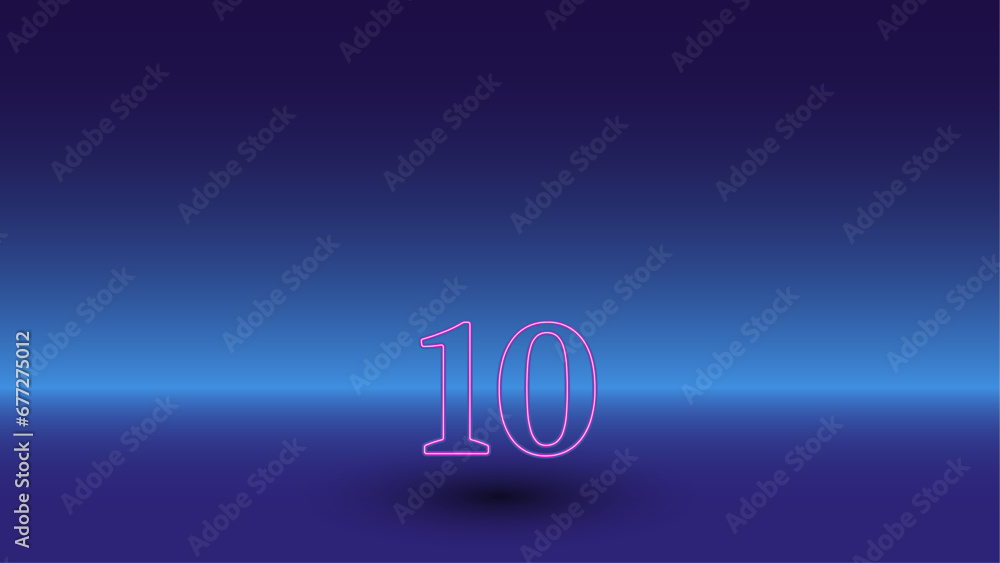 Aufkleber neon number ten symbol on a gradient blue background. the isolated symbol is located in the bottom c