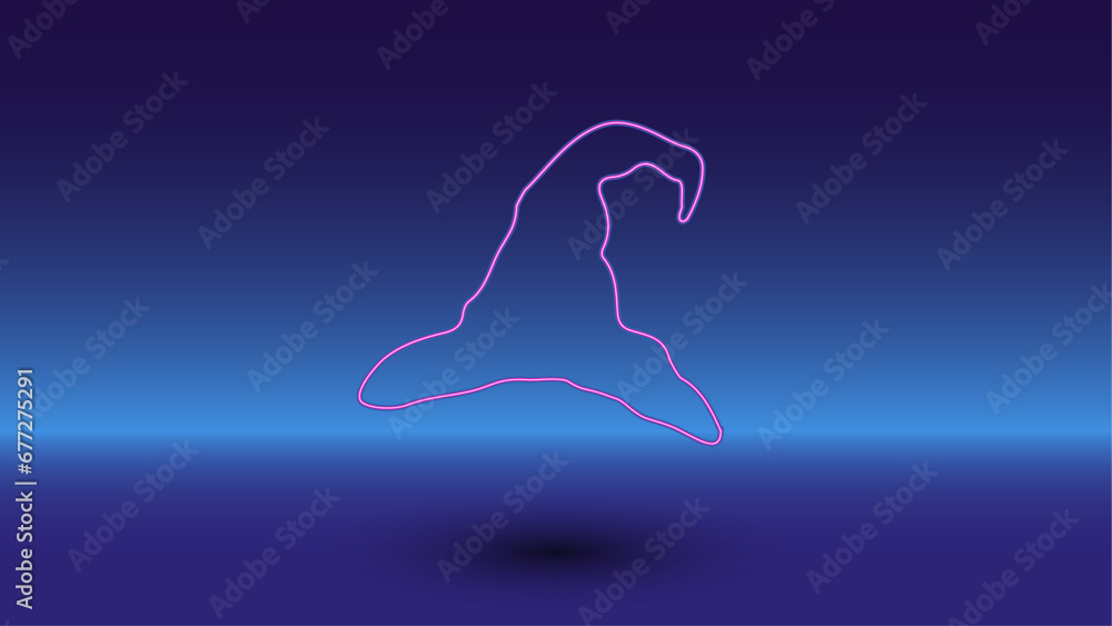 Poster neon wizard hat symbol on a gradient blue background. the isolated symbol is located in the bottom c