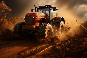 Witness the might of a large agricultural tractor as it makes its way to cultivate and plow the...