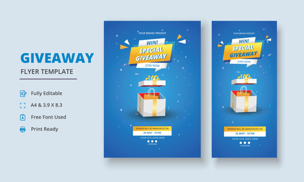 Giveaway Flyer Template, Giveaway Poster, Raffle Poster Design, Giveaway Template Design, Giveaway Invitation, Roll Up Banner