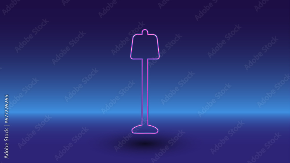 Poster neon floor lamp symbol on a gradient blue background. the isolated symbol is located in the bottom c