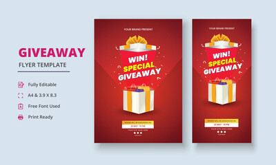 Giveaway Flyer Template, Giveaway Poster, Raffle Poster Design, Giveaway Template Design, Giveaway Invitation, Roll Up Banner