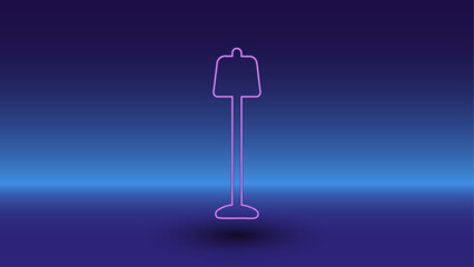 Neon floor lamp symbol on a gradient blue background. The isolated symbol is located in the bottom center. Gradient blue with light blue skyline