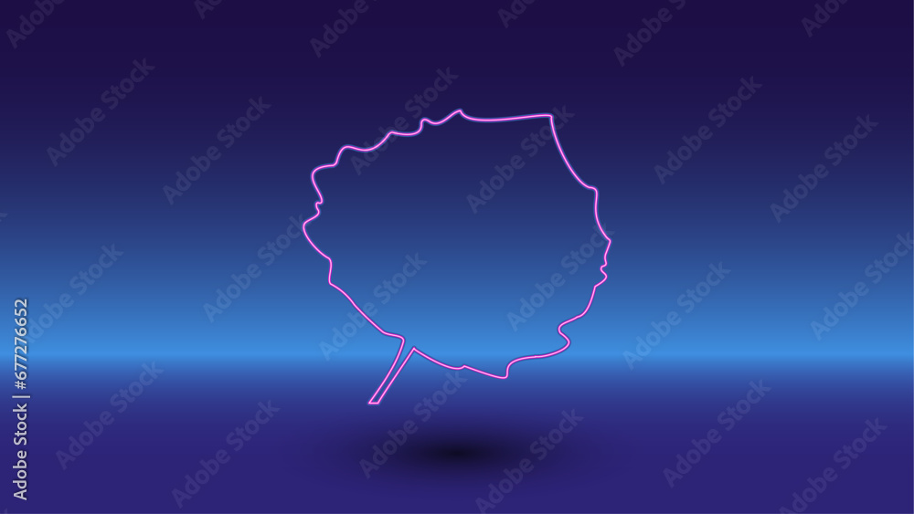 Poster neon aspen leaf symbol on a gradient blue background. the isolated symbol is located in the bottom c