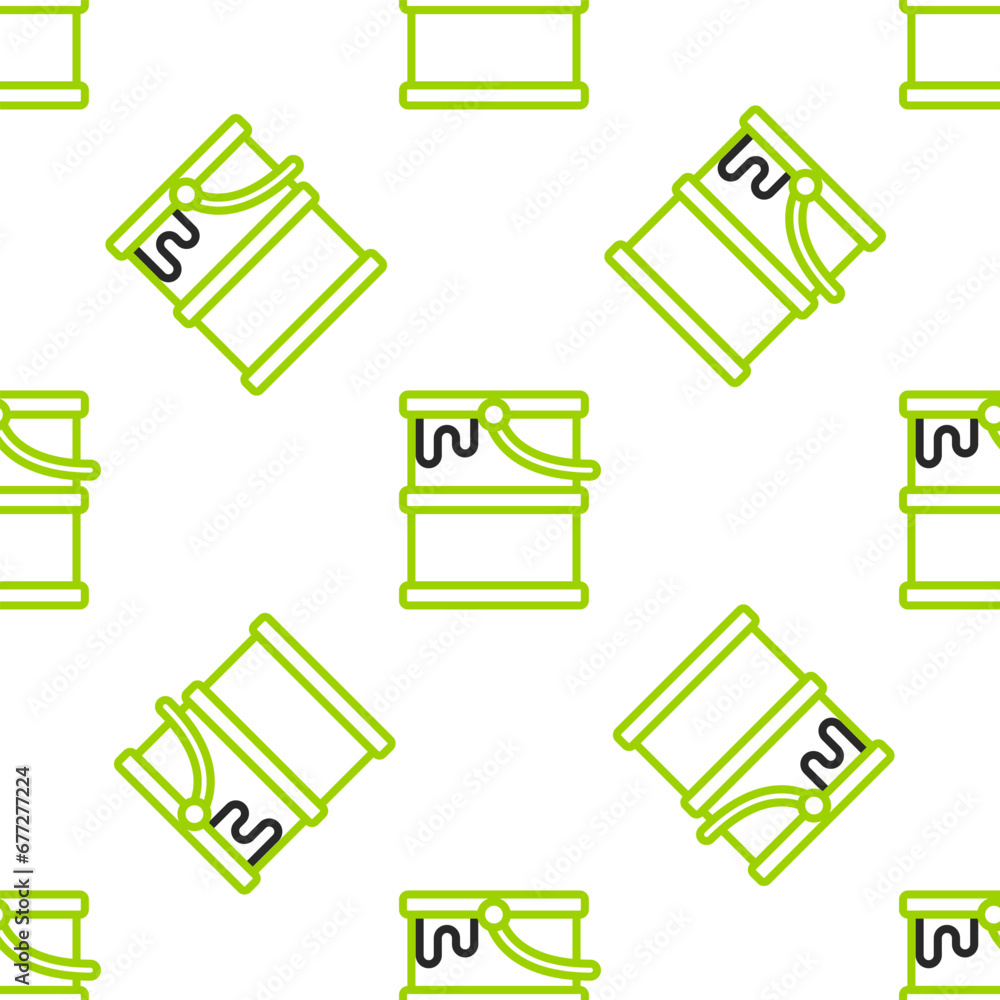 Poster line paint bucket icon isolated seamless pattern on white background. vector