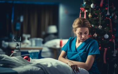 infermiera stanca e triste a natale