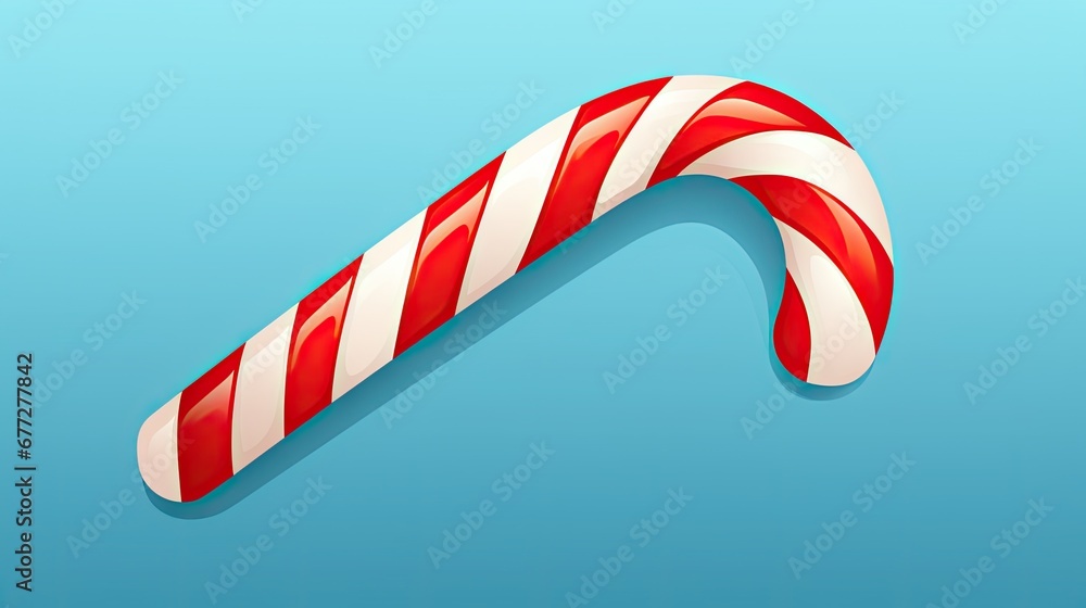 Poster  a candy cane on a blue background with a shadow of the candy cane on the left side of the image and a shadow of the candy cane on the right side of the.  generative ai
