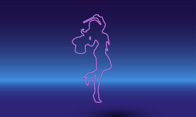 Neon enchantress symbol on a gradient blue background. The isolated symbol is located in the bottom center. Gradient blue with light blue skyline