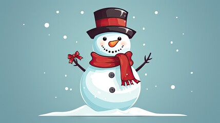 a snowman wearing a red hat and a red scarf and a red scarf around his neck and a red scarf around his neck and a blue background with snow.  generative ai